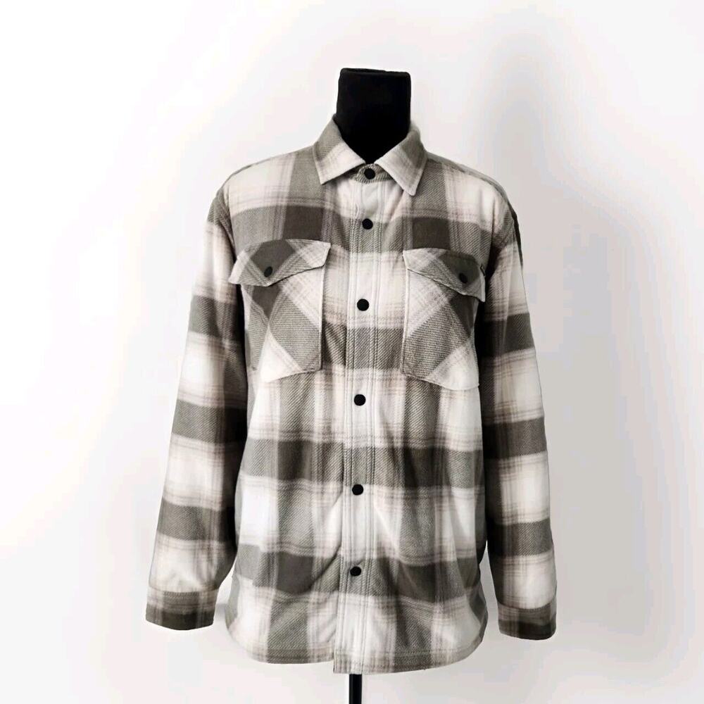 Eddie Bauer Women's Faux Shearling-Lined Flannel Gray Plaid Shirt Jacket Small